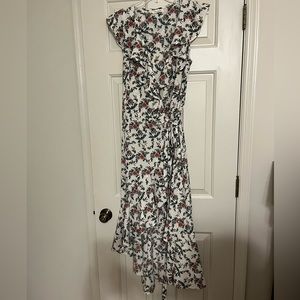 Max Studio L white floral midi wrap dress